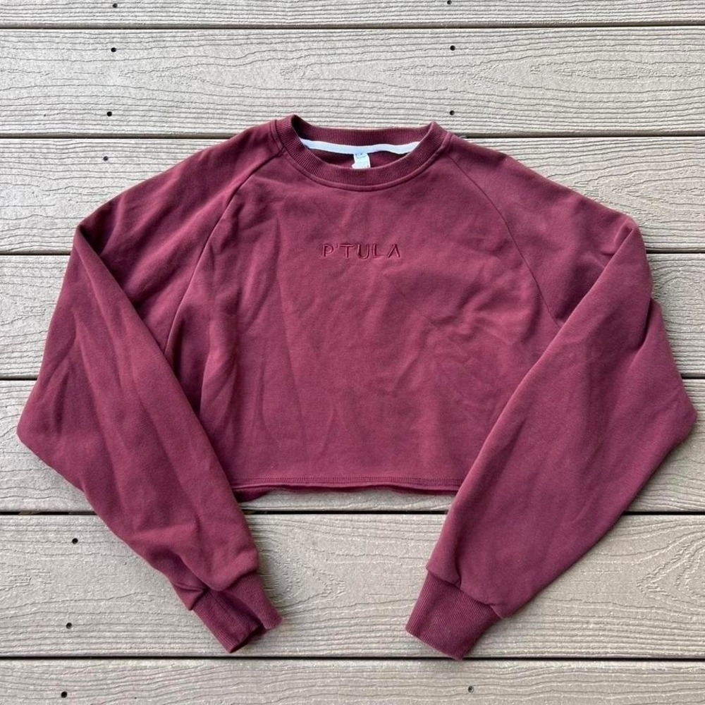 P'tula Burgundy Cropped Sweatshirt Crewneck Pullover Size Medium Active Lounge